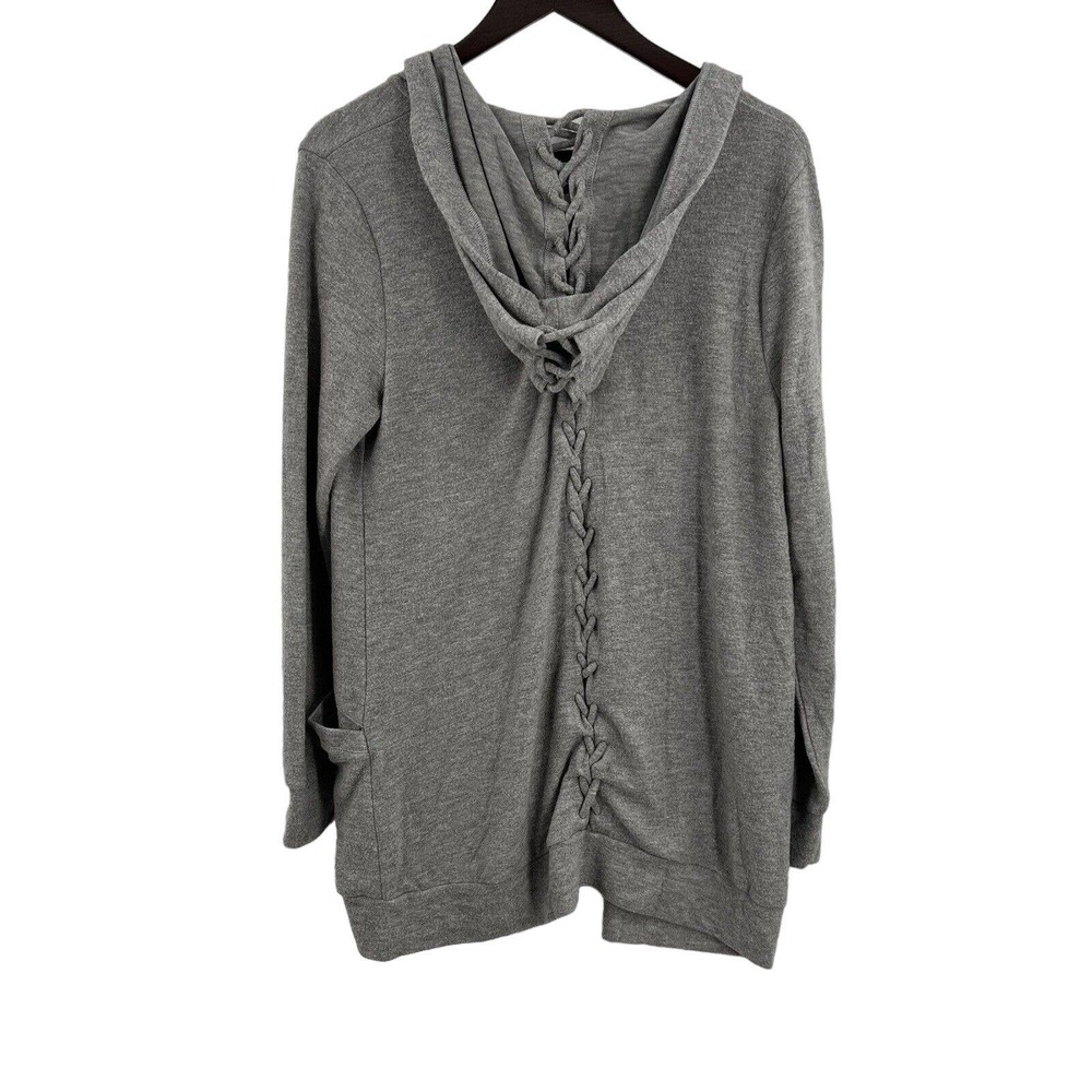 Chaser Lace Back Gray Open Front Cardigan‎ Medium New